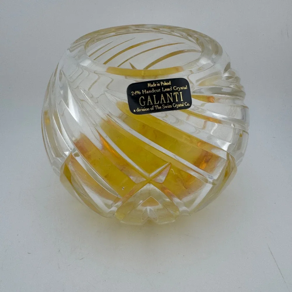 Galanti Vintage Yellow Amber Handcut Lead Crystal Swirl Rose Bowl Vase - Poland